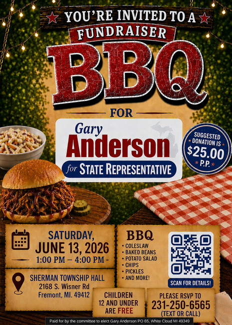 An advertisement for gary anderson fundraiser