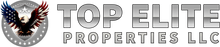 An eagle with wings patterned like the U.S. flag in front of a shield, beside the text "TOP ELITE PROPERTIES LLC"