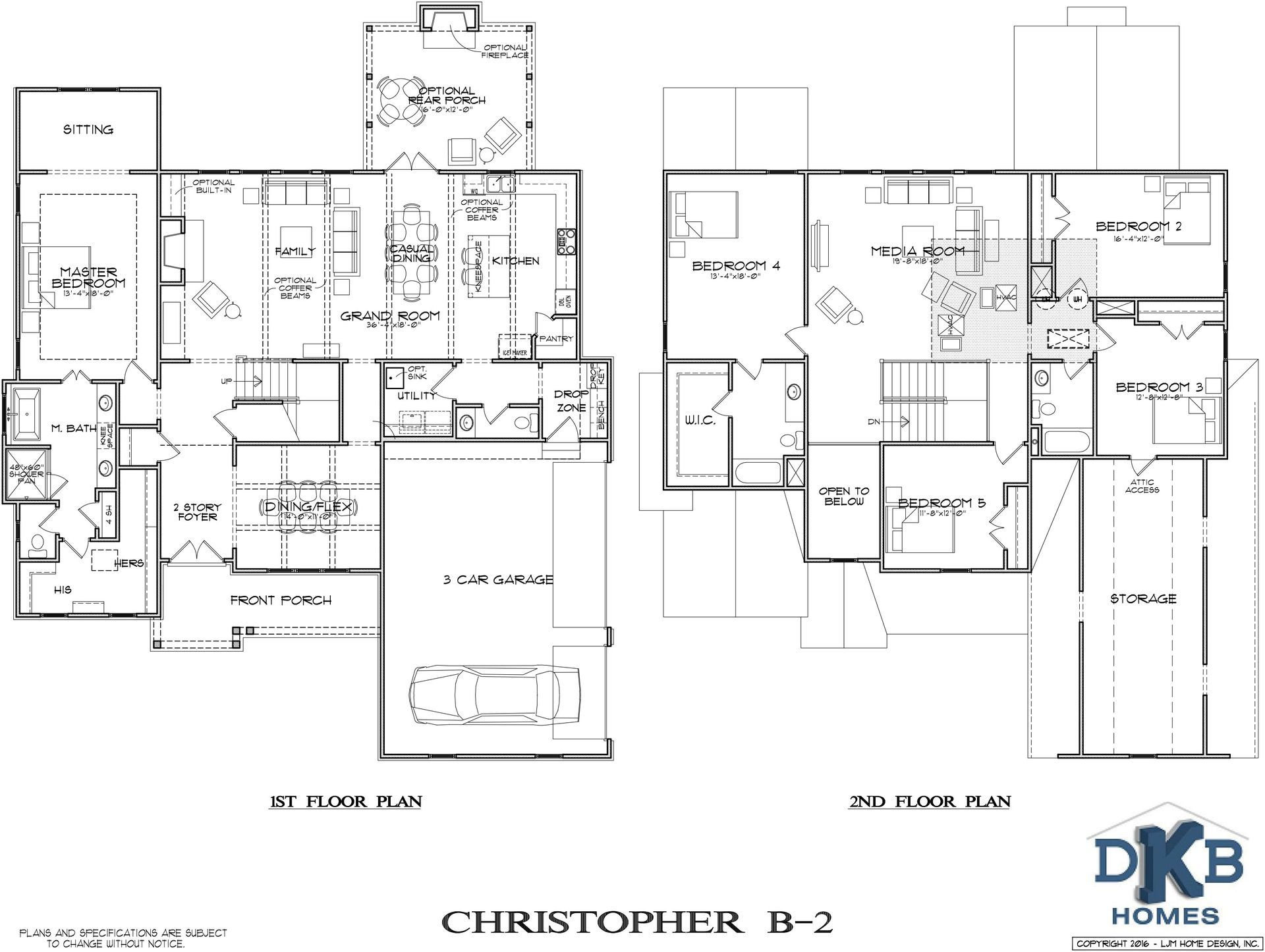 Floor plan of a house, divided into two sections. First floor on left, second floor on right. Drawn in black lines on a white background.