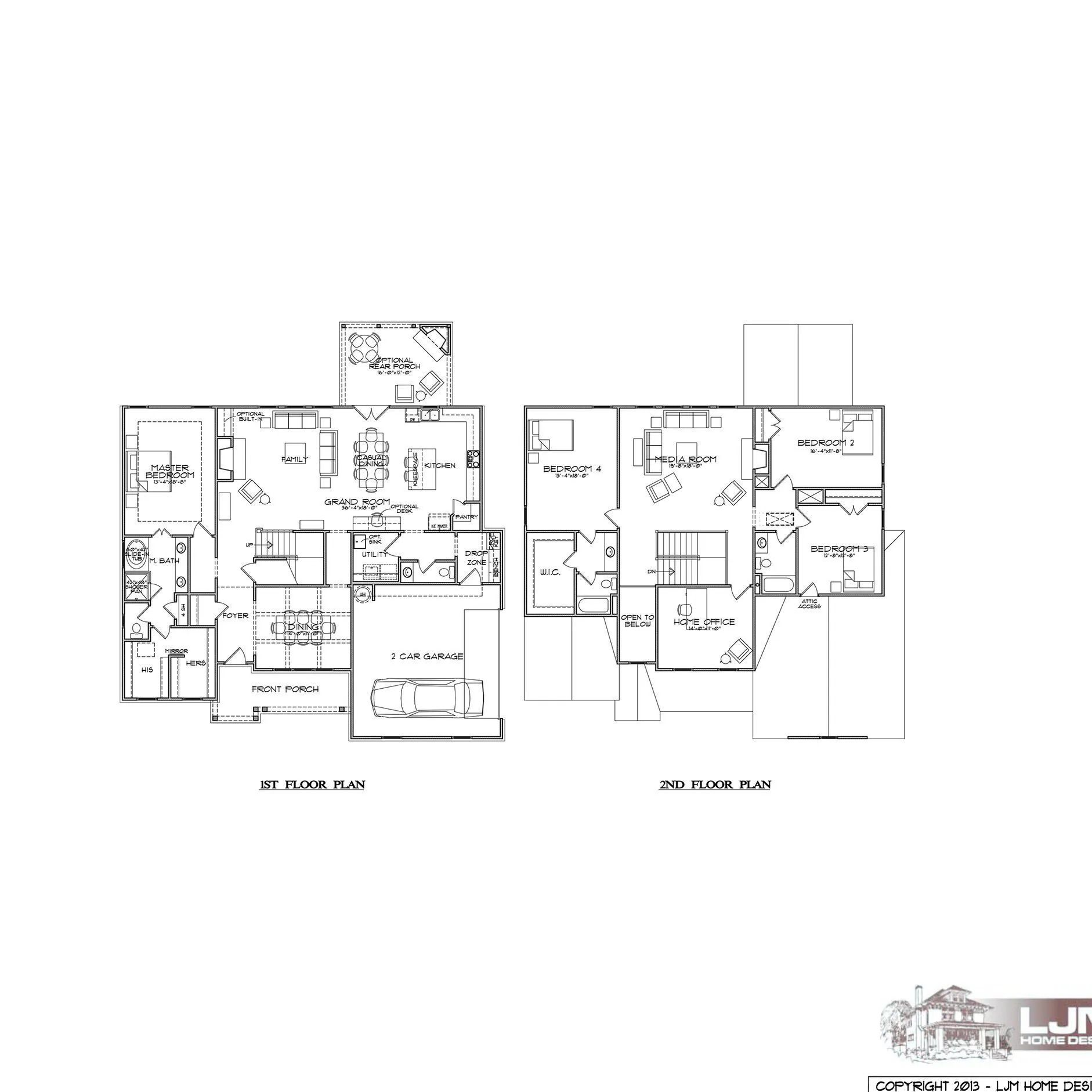 Floor plan of a two-story home with bedrooms, kitchen, living room, and bathrooms labeled.