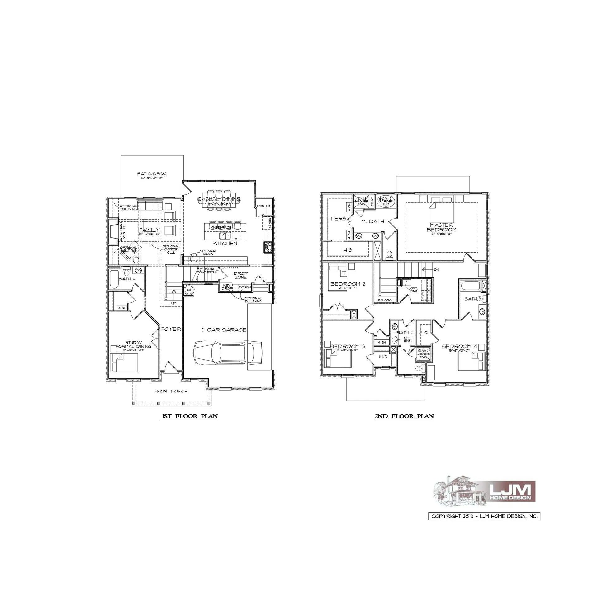 Floor plan: first and second floor layouts of a house, white background with black lines indicating walls and features.
