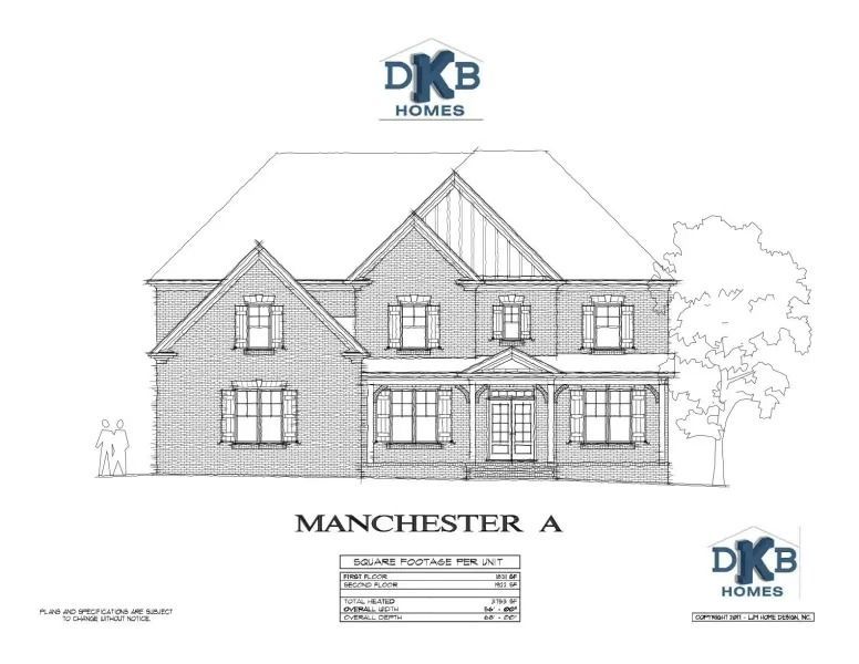 Architectural rendering of a two-story brick house plan named 