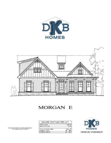 Architectural drawing of the Morgan E house plan by DKB Homes, a Craftsman-style home.