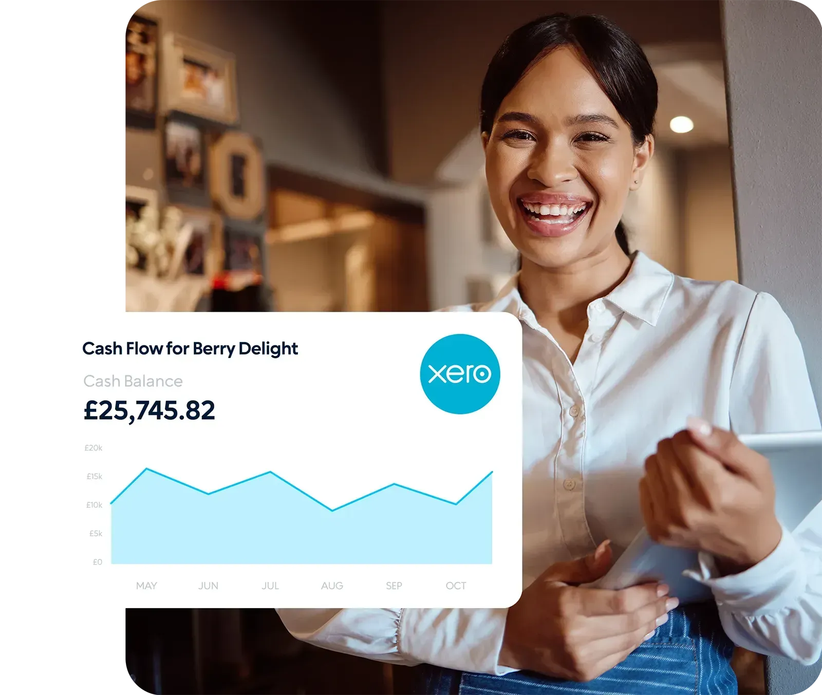 Happy businessman checking cloud accounting software