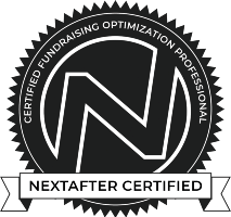 A black and white logo for a certified fundraising optimization professional.