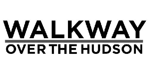 The logo for walkway over the hudson is black and white.