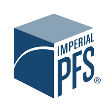 A blue cube with the words `` imperial pfs '' on it.