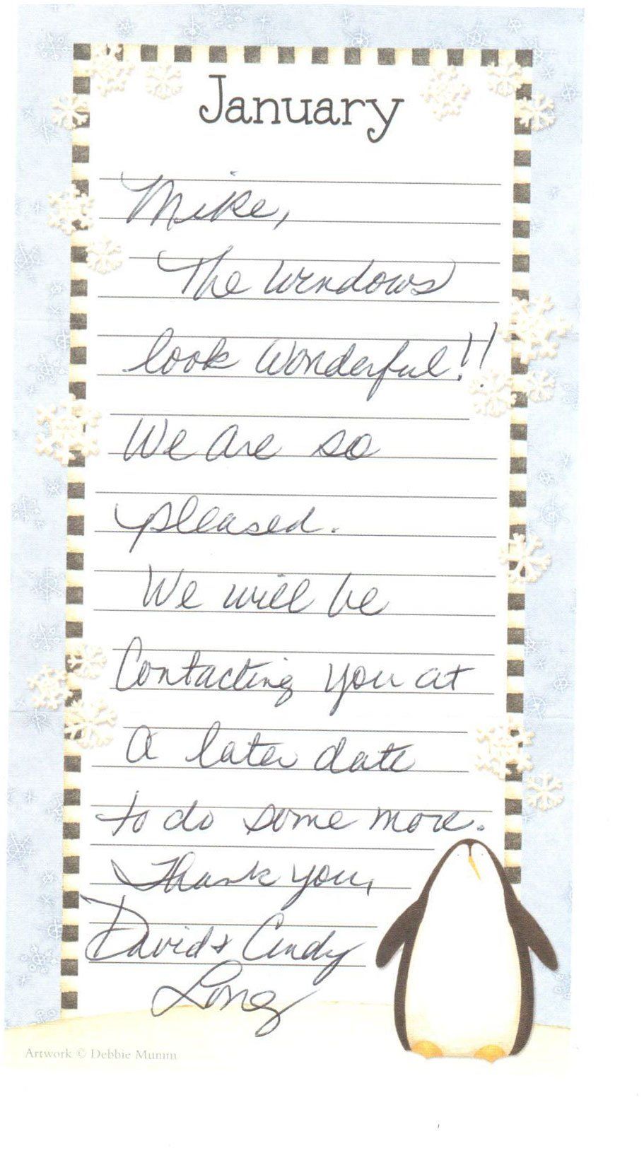 Written Letter On Paper — Peru, IN — Hack’s Construction and Window Co.