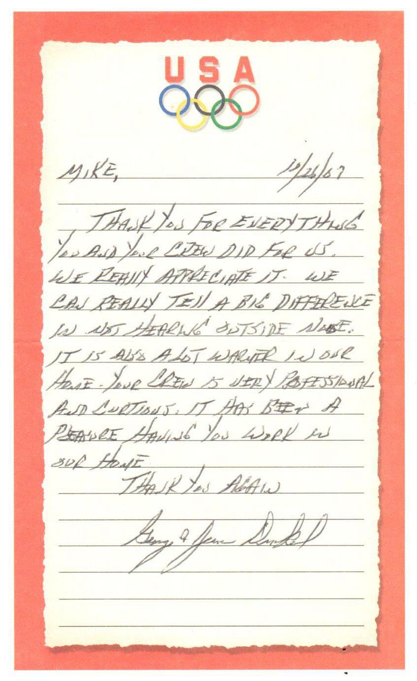 Written Letter On Paper With Border — Peru, IN — Hack’s Construction and Window Co.