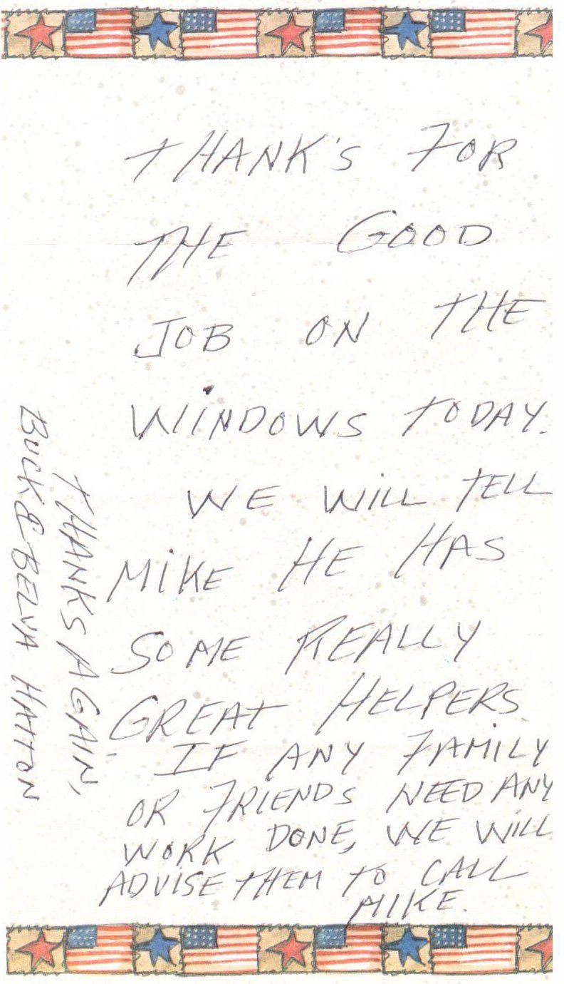 Written Letter — Peru, IN — Hack’s Construction and Window Co.
