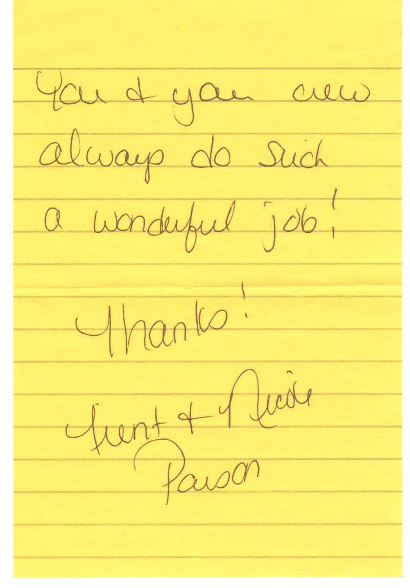 Written Letter On Yellow Paper — Peru, IN — Hack’s Construction and Window Co.