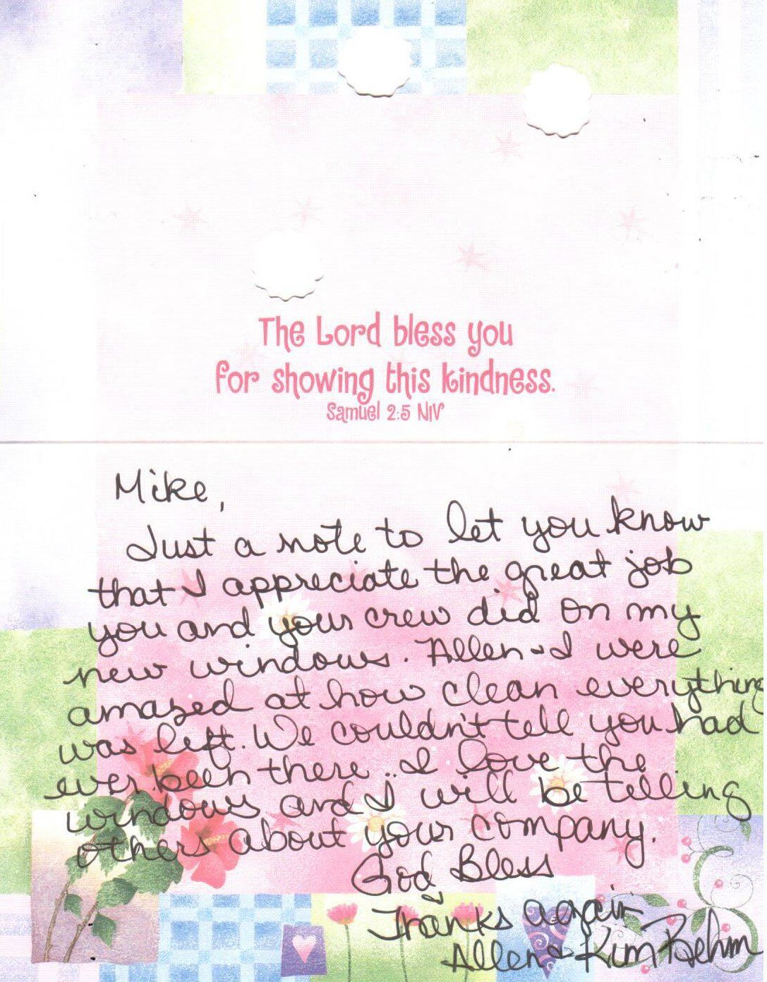 Written Letter On Colorful Paper — Peru, IN — Hack’s Construction and Window Co.