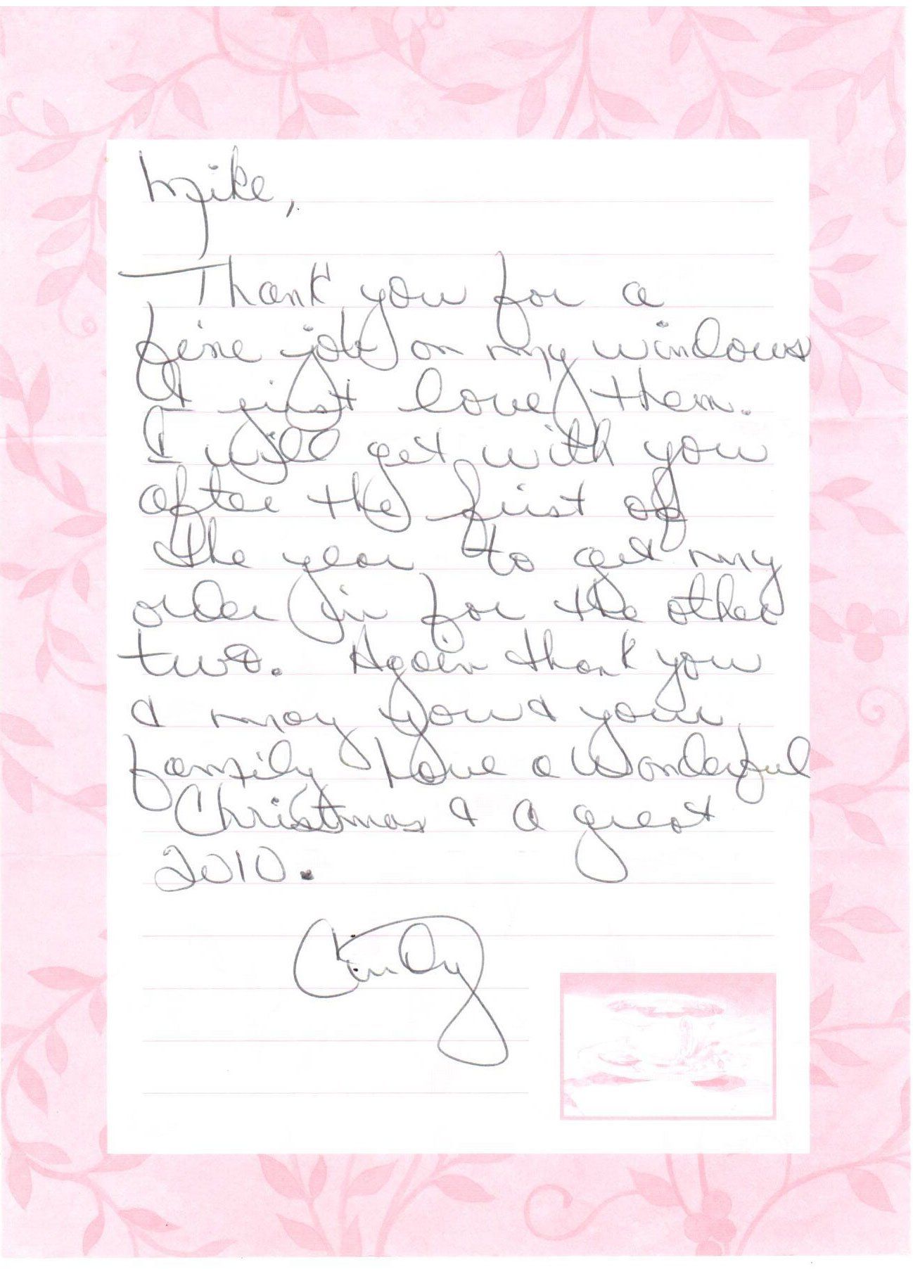 Written Letter On Pink Paper — Peru, IN — Hack’s Construction and Window Co.