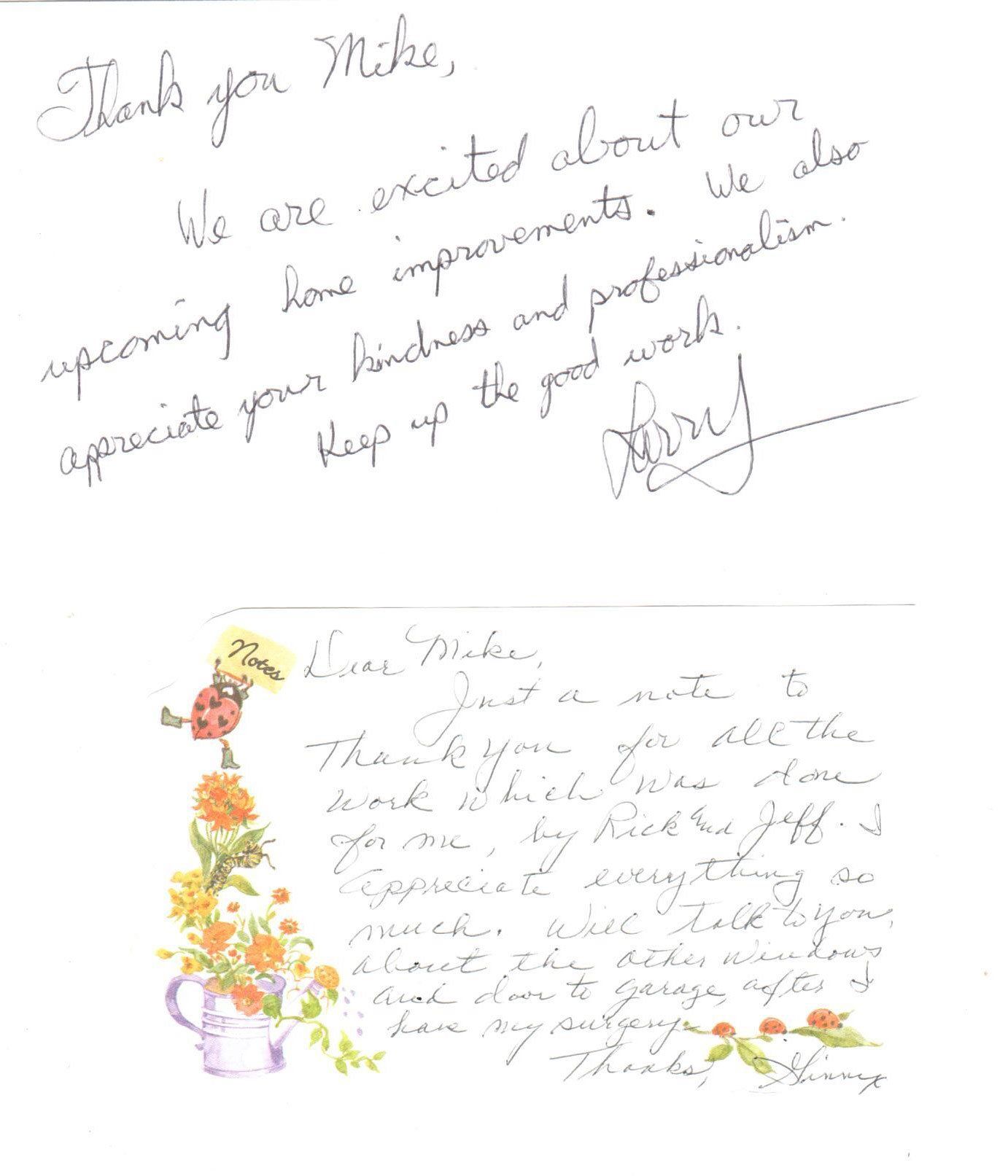 Thank You Letter — Peru, IN — Hack’s Construction and Window Co.