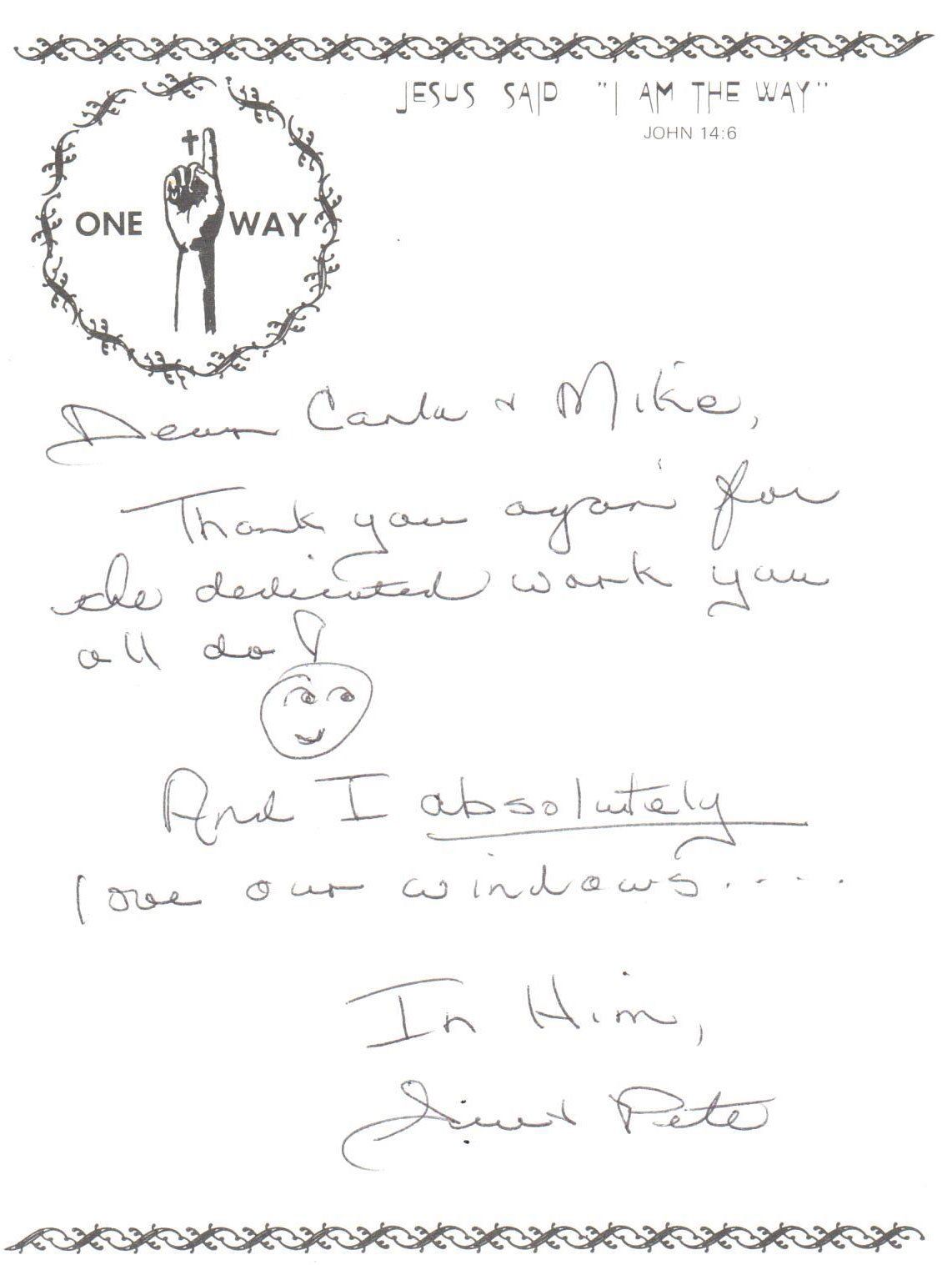 Written Letter With One Way Logo — Peru, IN — Hack’s Construction and Window Co.