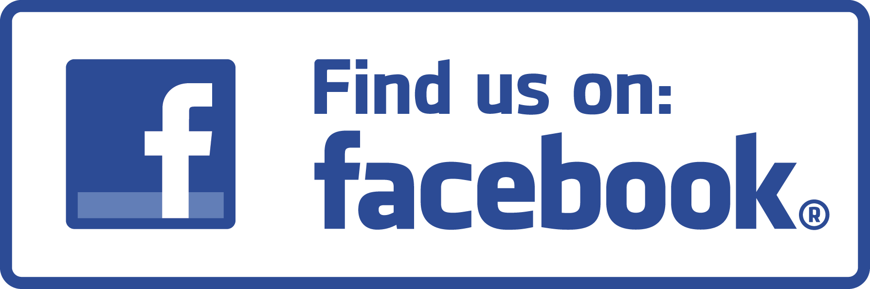 A blue and white sign that says find us on facebook