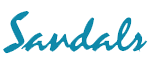 The word sandals is written in blue on a white background.