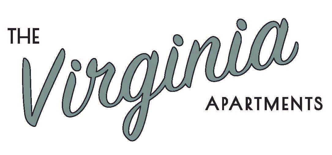 The logo for The Virginia Apartments in dark grey, featuring a script font for "Virginia" and sans-serif for "Apartments."