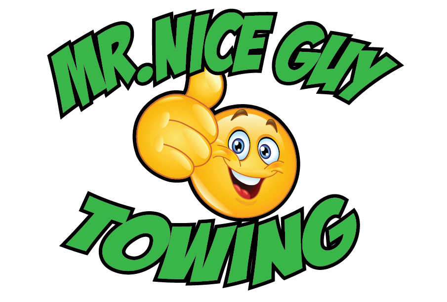A logo for Mr. Nice Guy Towing with a smiley face giving a thumbs up