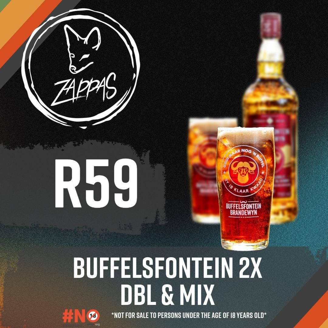 A bottle of buffelsfontein 2x dbl & mix for r59