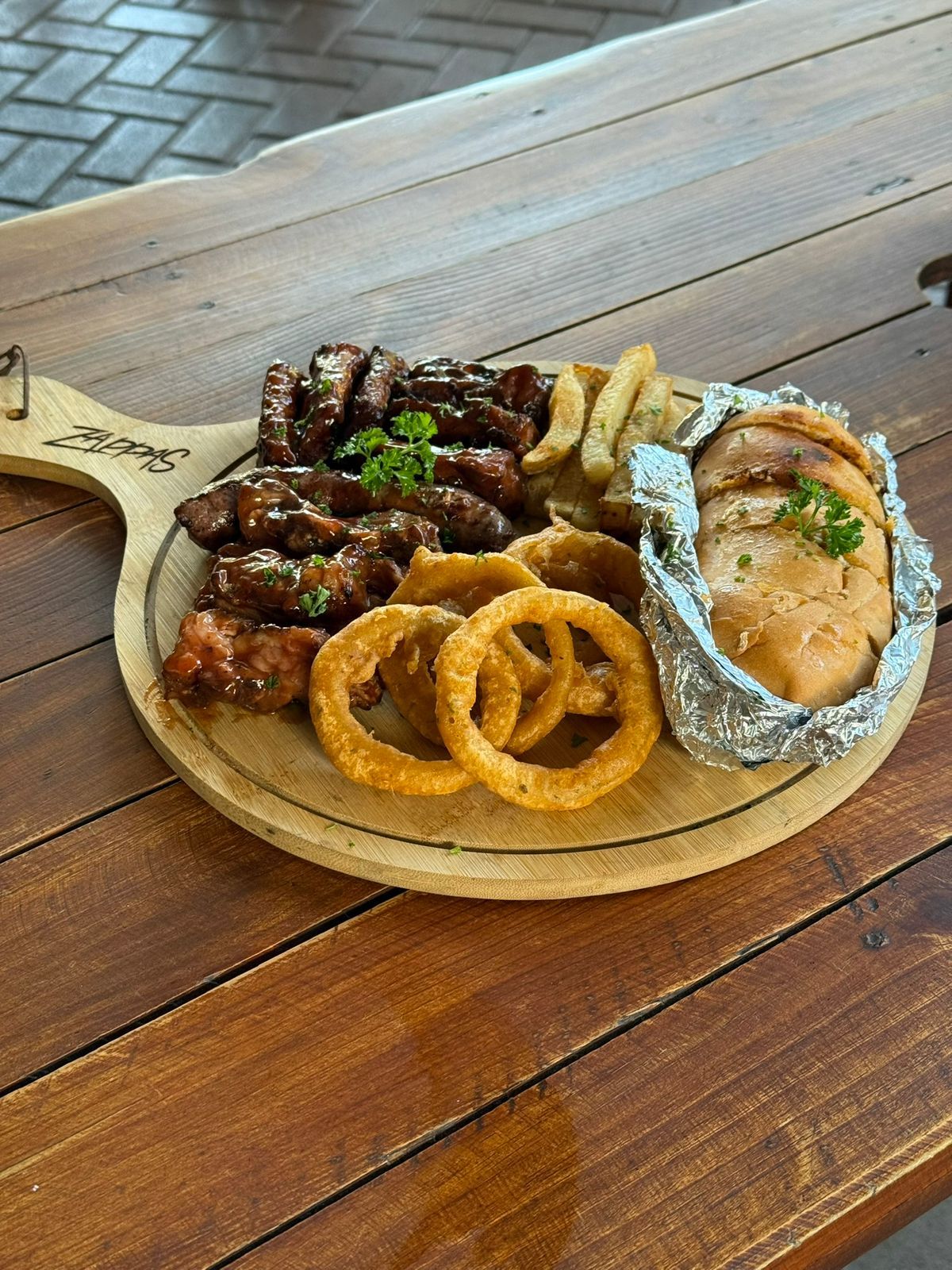 Ribs, Chips and Onion Rings at Zappas in Murrayfield, Pretoria.