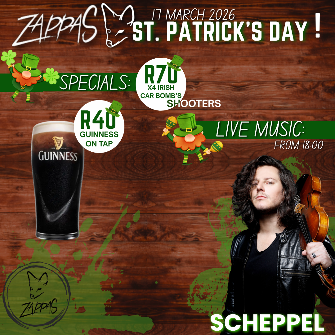 Live entertainment on St Patrick's Day at Zappas Pretoria.