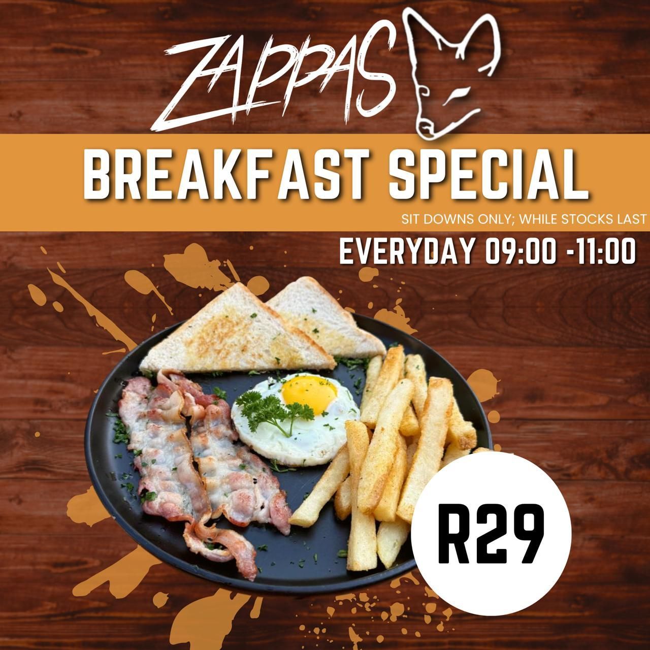 Breakfast special at Zappas Restaurant in Murrayfield for the month of May.
