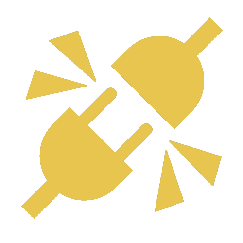 Une icône jaune d'une fiche et d'une prise sur fond blanc.