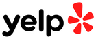 Yelp logo with black text and a red starburst symbol.