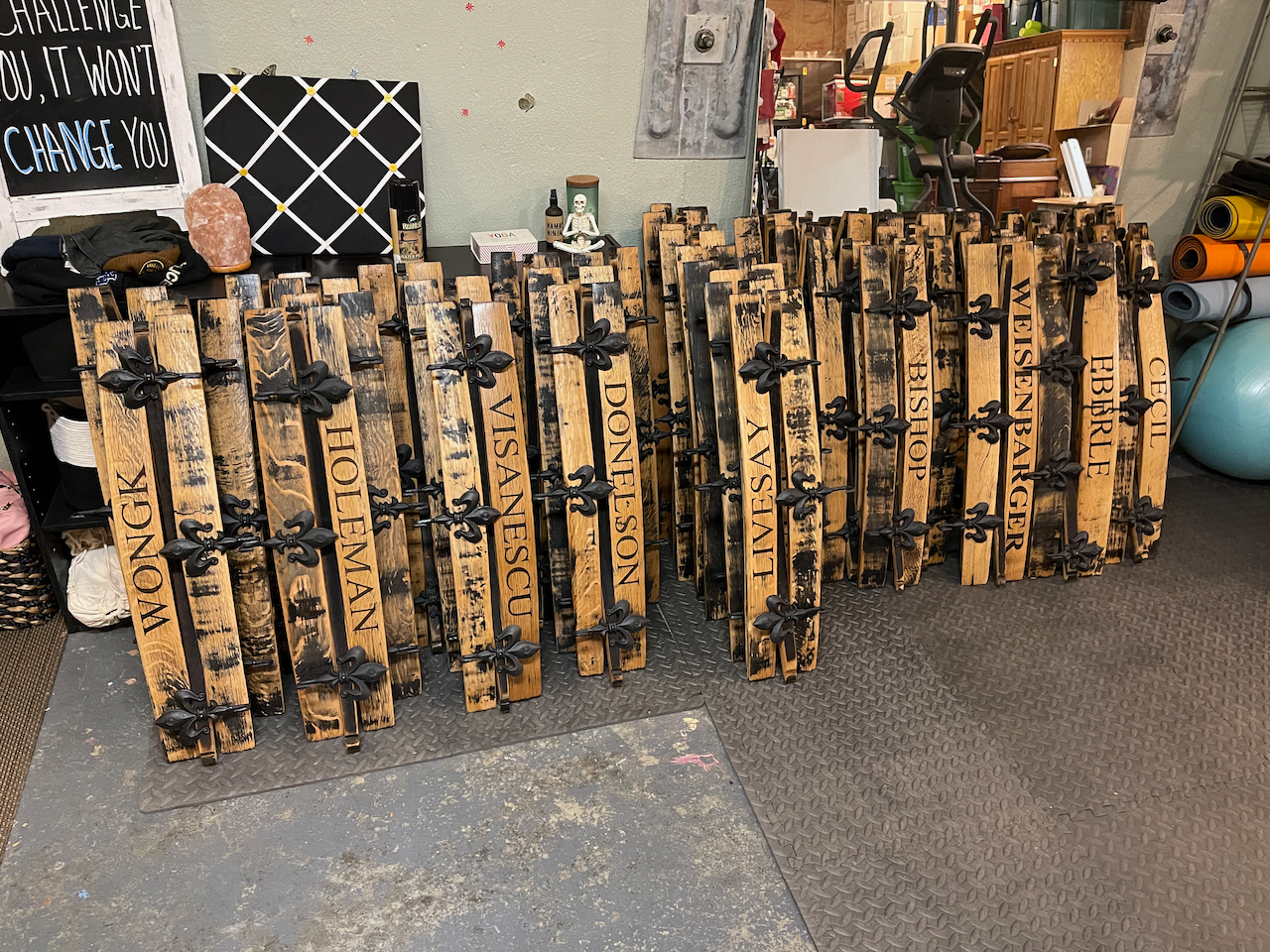 A bunch of wooden crates are stacked on top of each other