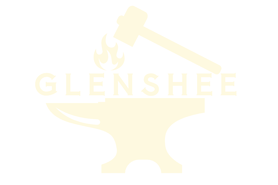 A yellow logo with an anvil and a hammer on a white background.