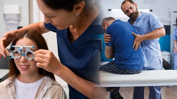 Uma mulher sendo examinada pelo oftalmologista