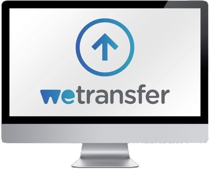 Un monitor di computer con il logo WeTransfer