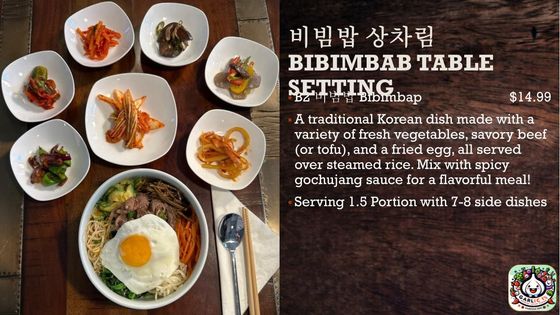 A menu for a restaurant called bibimbap table setting