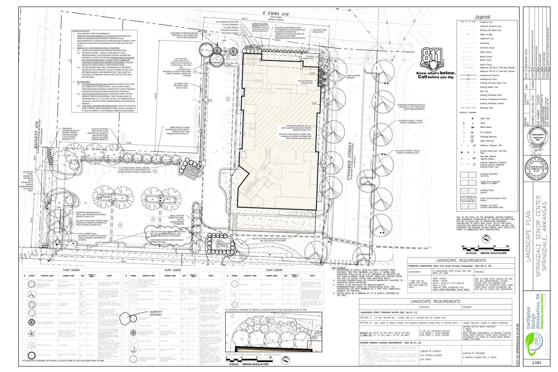 Architectural site plan with shaded rectangle, surrounded by trees and text.