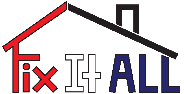 Logo: "Fix It All" text under a house outline; "fix" red, "it" white, "all" blue.