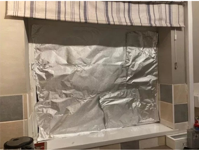 Tinfoil covering window