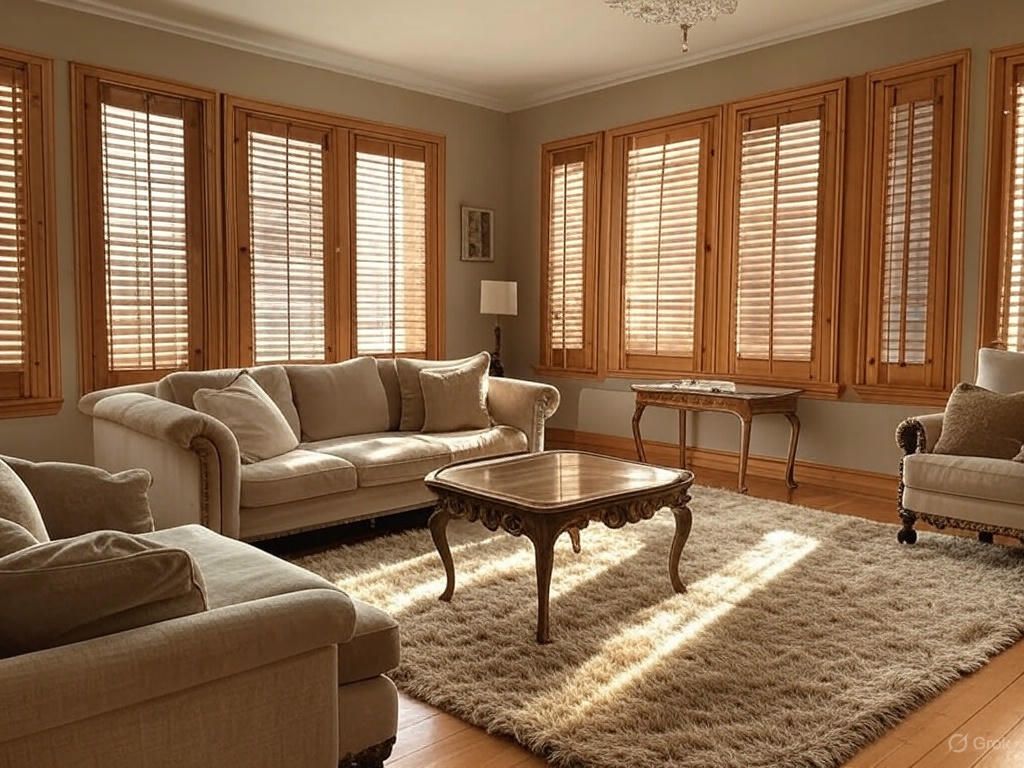 Wooden shutters on windows
