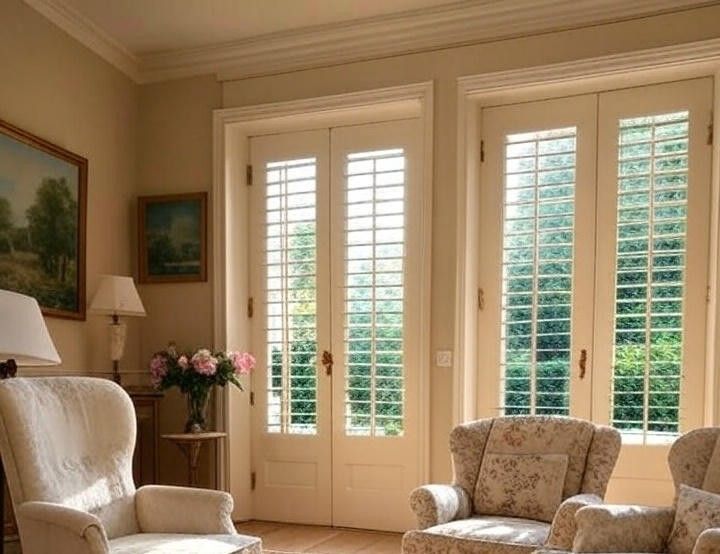 Elegant living room with French window shutters
