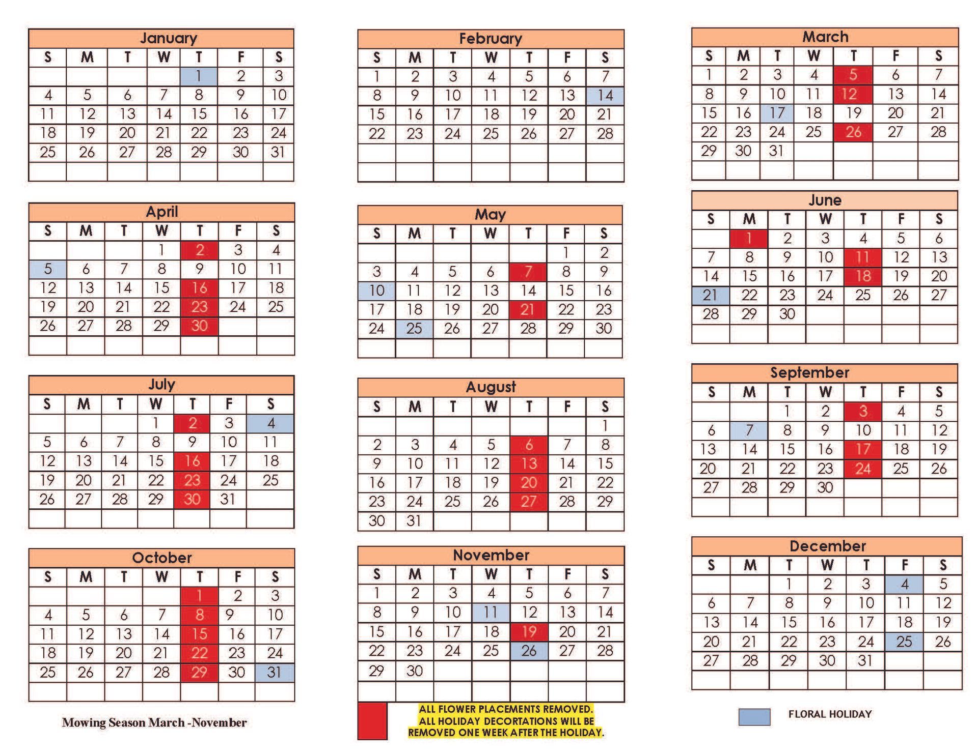 Flower Removal Calendar