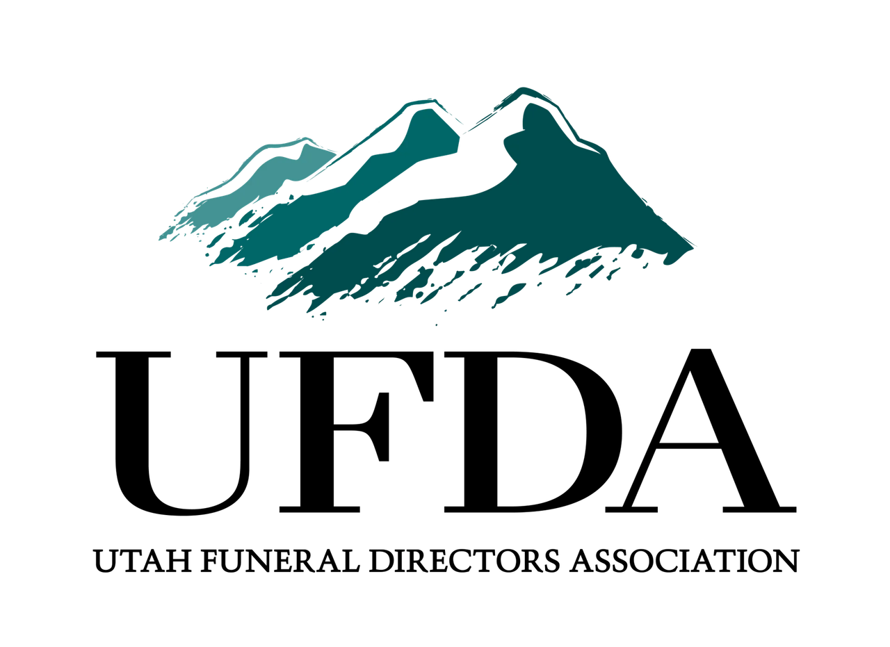 Logo for Utah Funeral Directors Association: Mountains above black text 