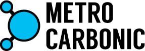 A logo for metro carbonic with a blue circle in the middle.