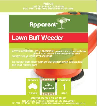A Label for An Apparent Lawn Buff Weeder Contains 1 Litre — Hazells Farm & Fertilizer Services in Taminda, NSW