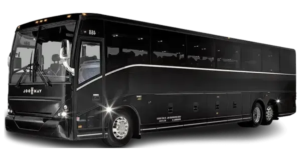 A black bus is parked on a white background.