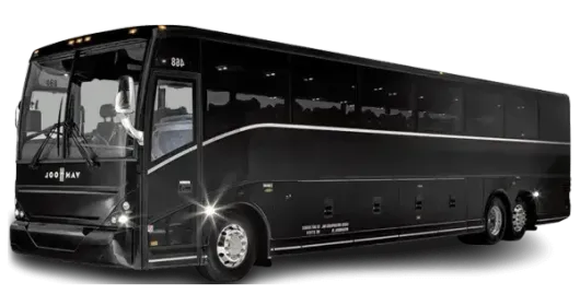 A black bus is parked on a white background.