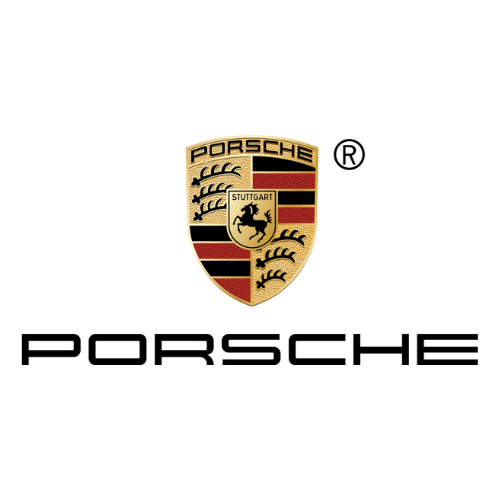The logo for porsche is a shield with a horse on it.