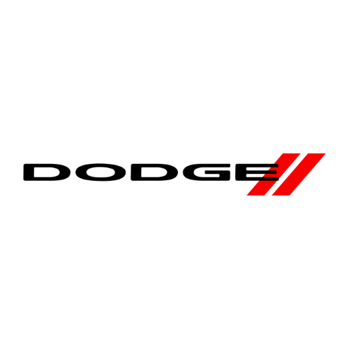 The dodge logo is black and red on a white background.