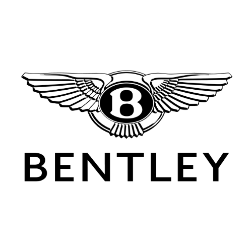 A black and white bentley logo with wings on a white background.