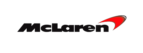 The mclaren logo is black and red on a white background.