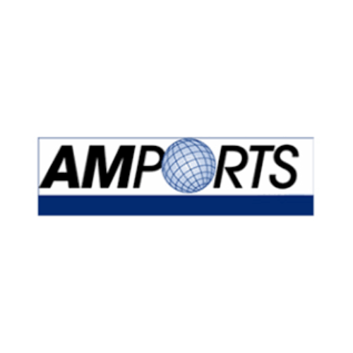 A logo for a company called amports with a globe in the middle.